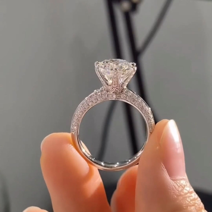 Gorgeous 6 Prong Pave Set Round Cut Moissanite Engagement Ring shineofdiamond