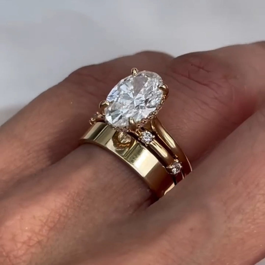 3PCS Oval Cut with Plain Band and Distance Band Bridal Set Rings shineofdiamond