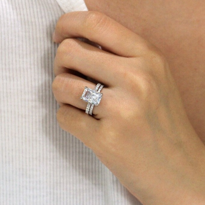 2PCS Radiant Cut Engagement Ring Set In Sterling Silver Shineofdiamond