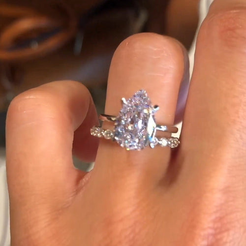 2Pcs Solitaire Pear Cut Bridal Set Rings In Sterling Silver Shineofdiamond