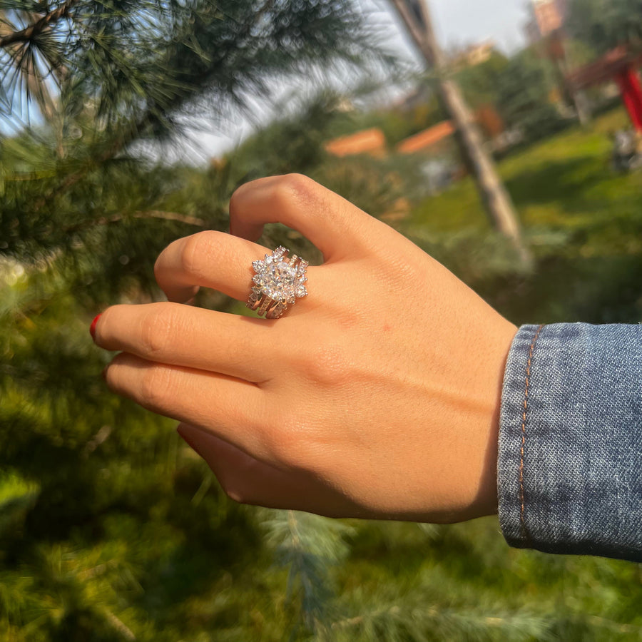 Vintage Hidden Halo Cushion Cut Insert Wedding Ring Set In Sterling Silver Shine of Diamond