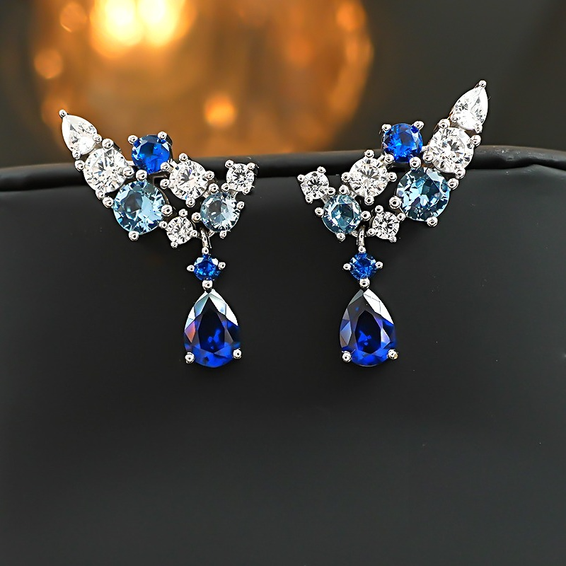 “Celestial Bloom” Blue & White Gradient Drop Earrings in 925 Sterling Silver Shine of Diamond