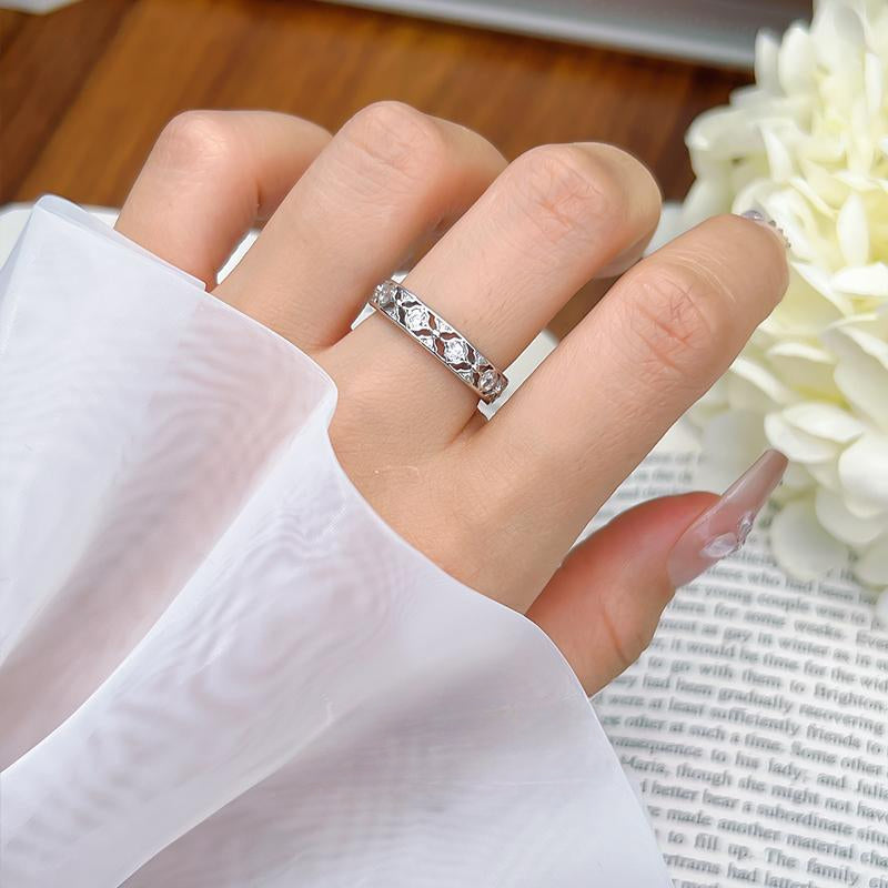 Delicate Hollow-out Wedding band in 925 Sterling Silver shine of diamond