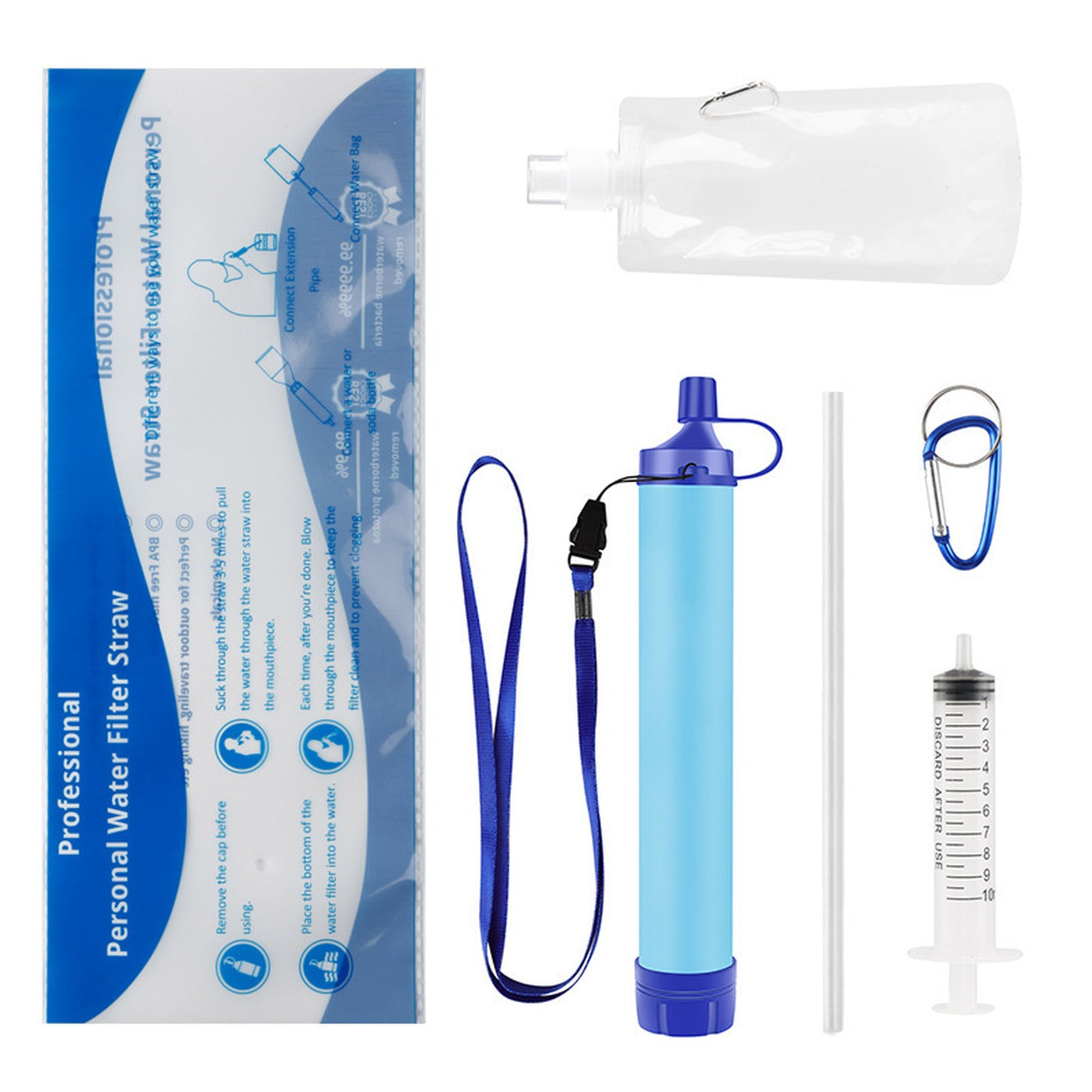 Aquor filter straw kit components on white
