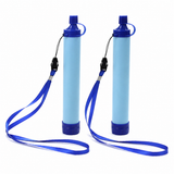 Two identical Aquor portable water filter straws, each with a blue lanyard and black quick-release buckle