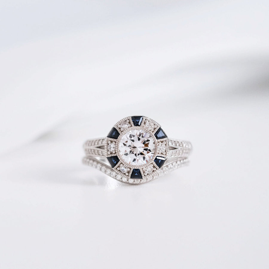 2PCS Art Deco Halo Split Shank Bridal Set in Sterling Silver Shineofdiamond