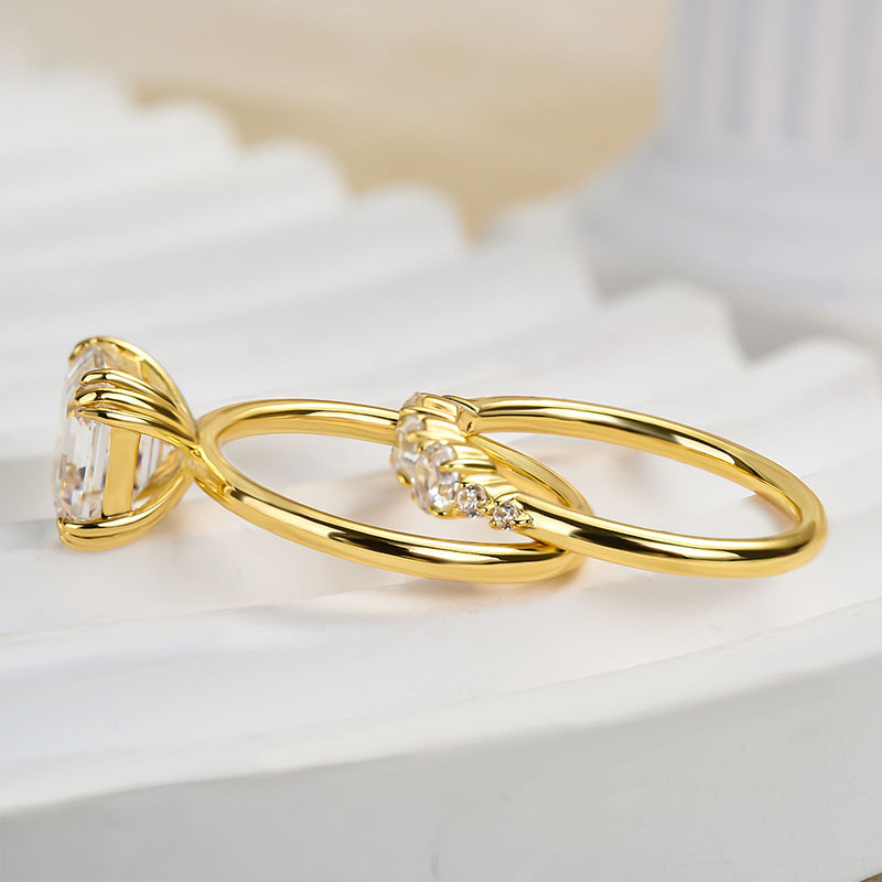 2pcs Golden Tone Asscher Cut Bridal Set Shineofdiamond