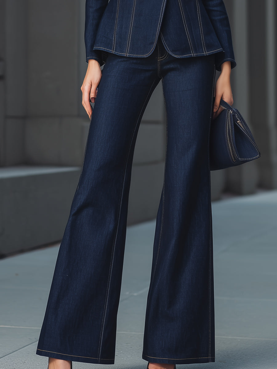 Tailored Dark Denim Blazer & Flare Pants Set SN