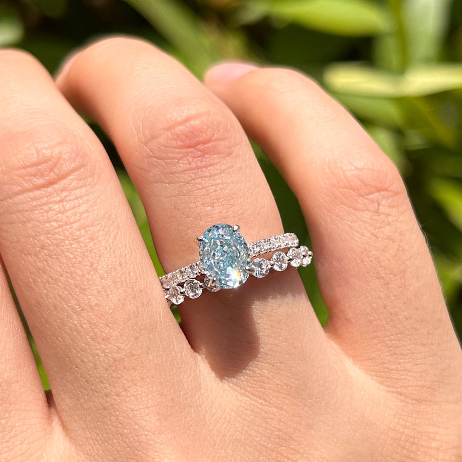 2 Pcs Stunning Blue Oval Cut Sterling Silver Bridal Set Carly Jewelry