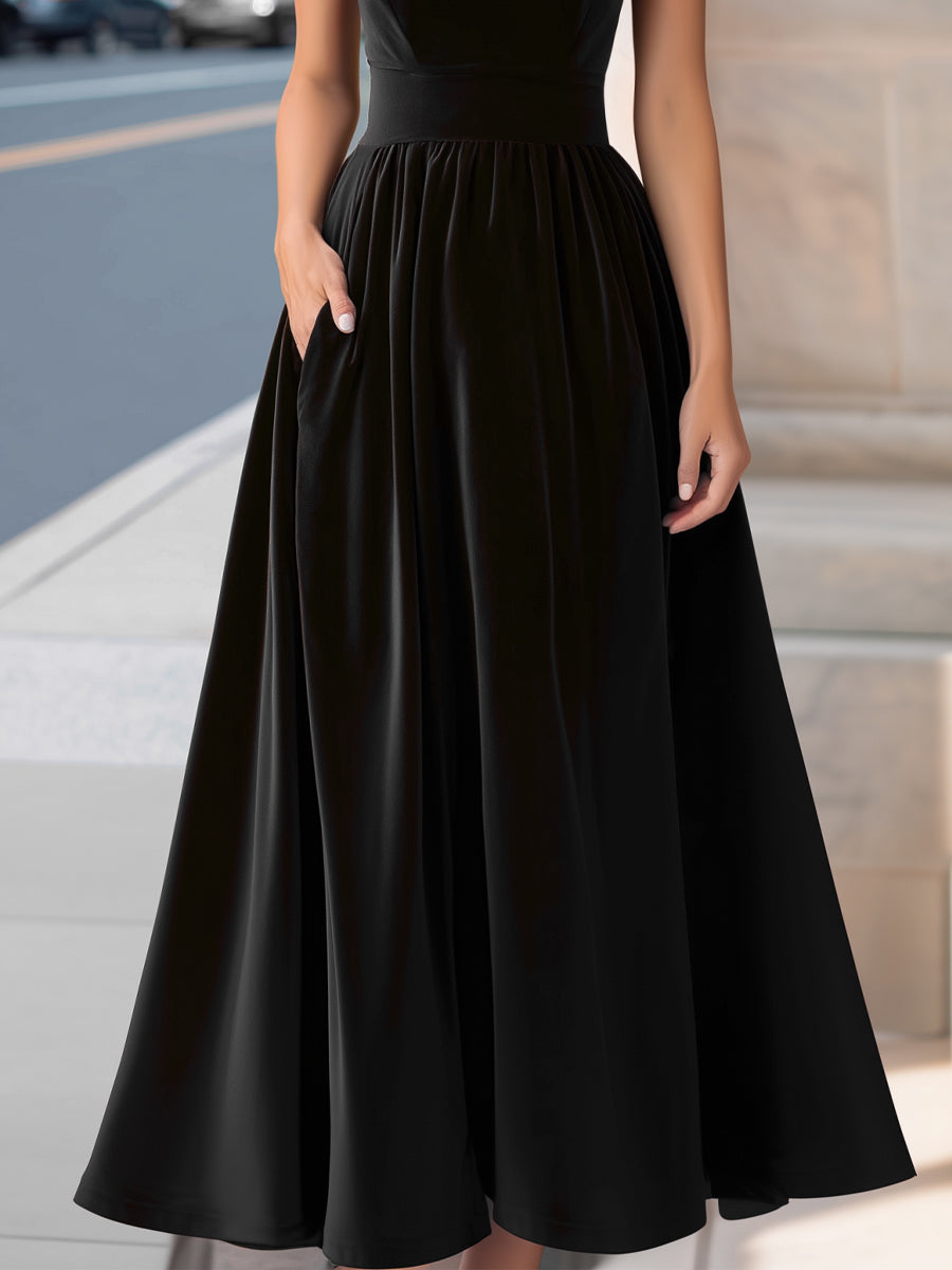 Velvet Boat-Neck Sleeveless A-Line Evening Gown MLZ