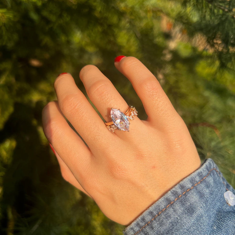 Vintage Marquise Cut Bridal Set In Sterling Silver Shine of Diamond