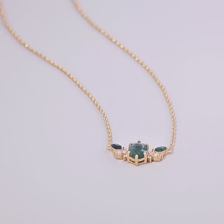 Luxury Natural Green Moss Agate Silver Necklace Carly Jewelry