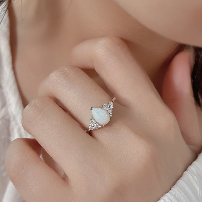 Oval Shape Opal Sterling Silver Ring Shine of Diamond