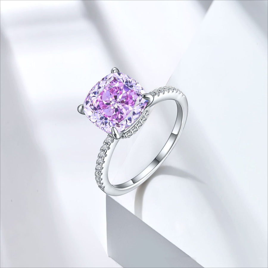5.0CT Cushion Cut Sterling Silver Engagement Ring with Double Halo(Multi Color Available) shine of diamond