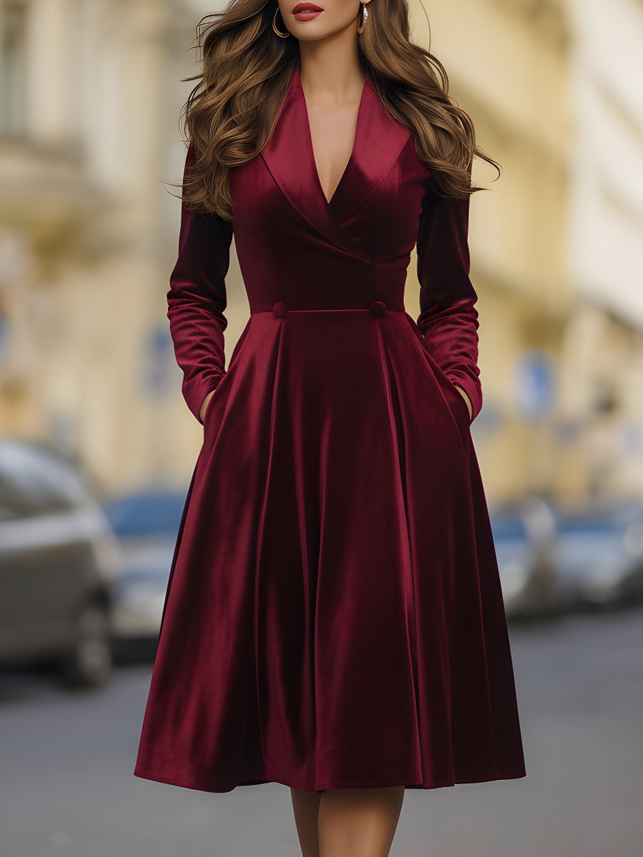 Burgundy Velvet Blazer Midi Dress XYS