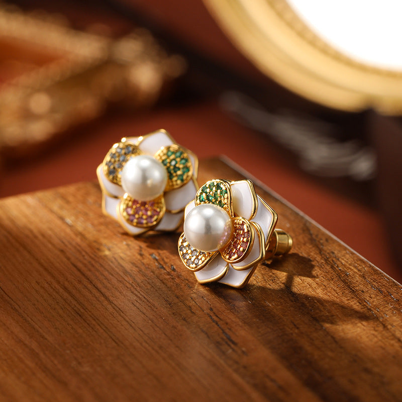 Luxury Vintage Flower Enamel Heart Earrings Carly Jewelry