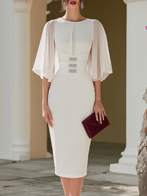 Cape Sleeve Embellished Waist Midi Dress XYS