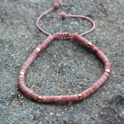 Adjustable Natural Stone Beaded Dainty Bracelet Shine of Diamond
