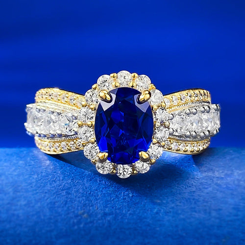 Halo Oval Cut Sapphire Engagement Ring in Sterling Silver shineofdiamond