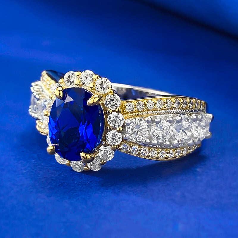 Halo Oval Cut Sapphire Engagement Ring in Sterling Silver shineofdiamond