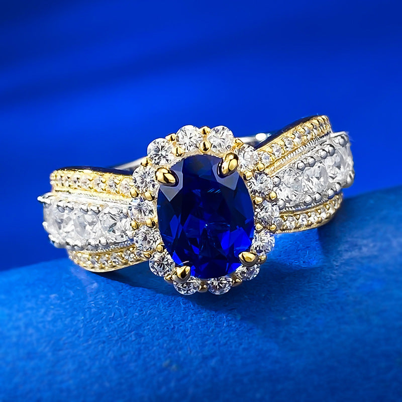Halo Oval Cut Sapphire Engagement Ring in Sterling Silver shineofdiamond