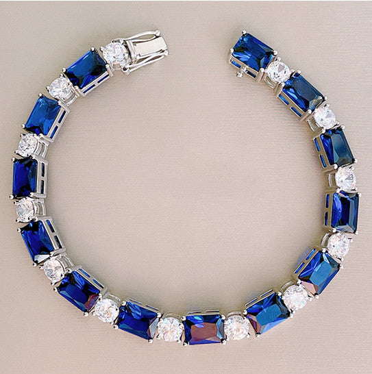 Classic Baguette Emerald Blue Red Gemstone Tennis Bracelet in Sterling Silver Shineofdiamond