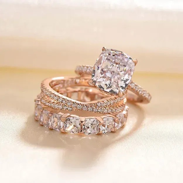 Sale | Luxury 3PC Cushion Cut Bridal Set In Sterling Silver hot