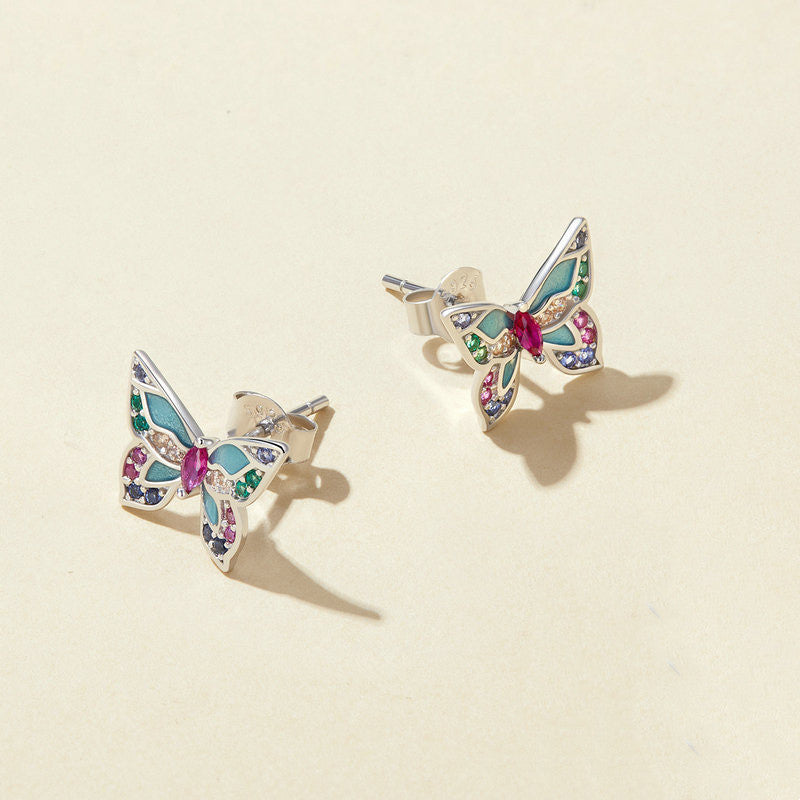 Butterfly Design Colored Gemstone Earrings Stud in Sterling Silver Shineofidamond