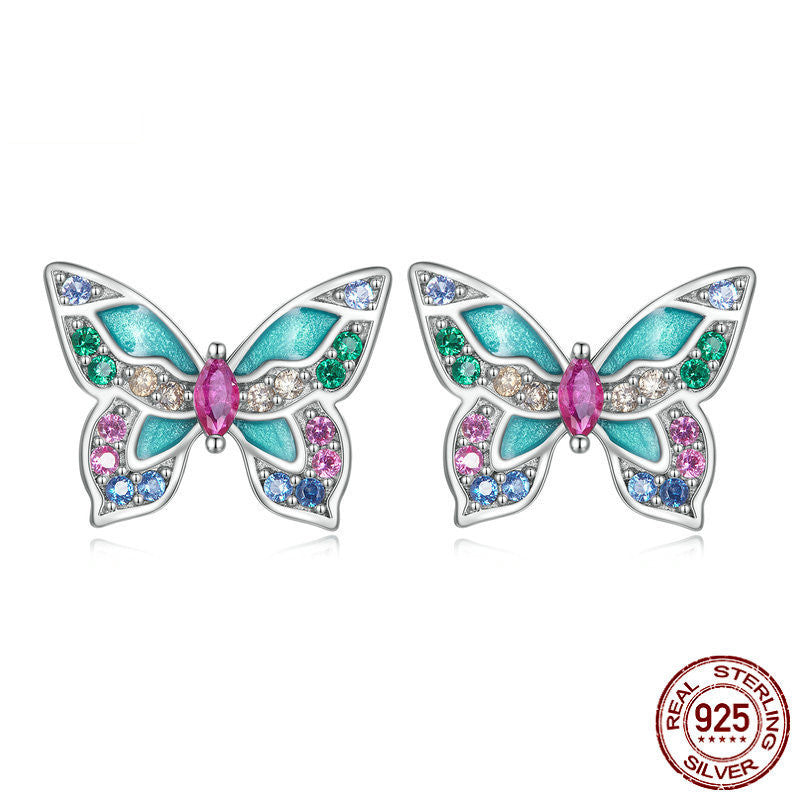 Butterfly Design Colored Gemstone Earrings Stud in Sterling Silver Shineofidamond