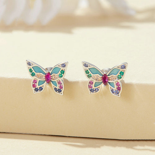 Butterfly Design Colored Gemstone Earrings Stud in Sterling Silver Shineofidamond