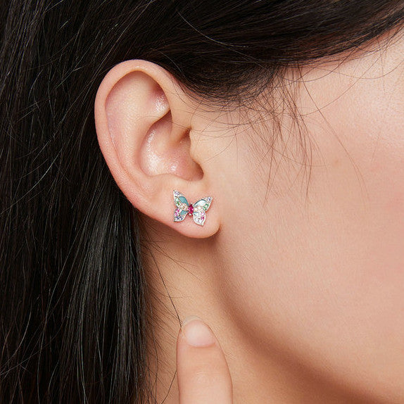 Butterfly Design Colored Gemstone Earrings Stud in Sterling Silver Shineofidamond
