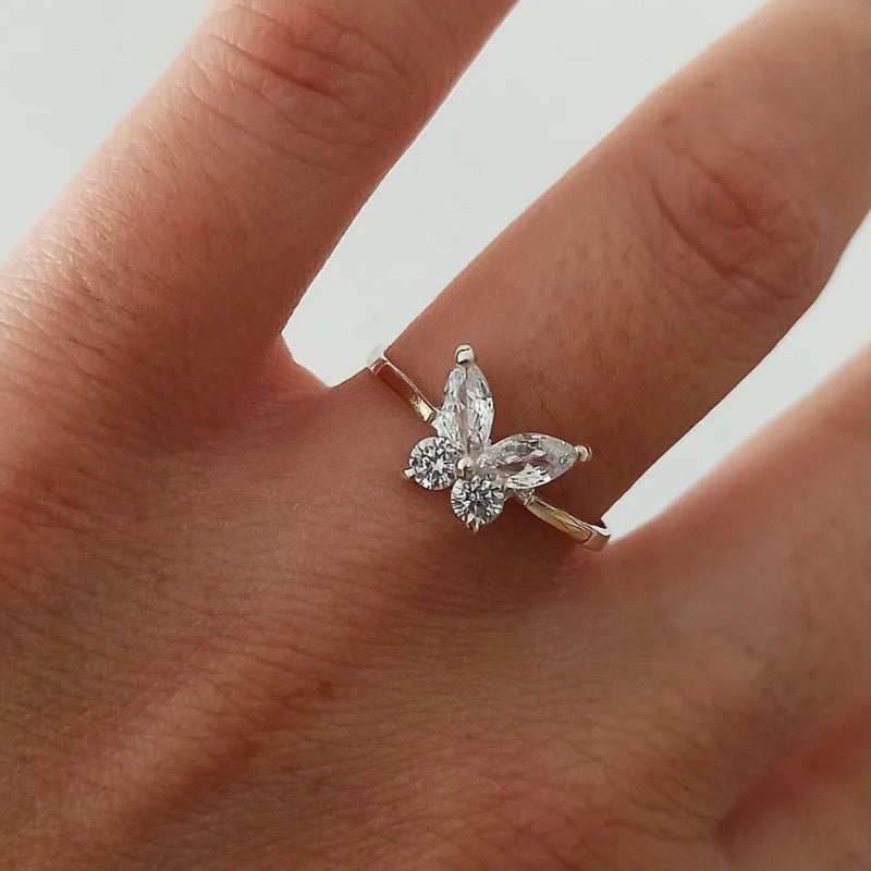Pear cut Butterfly Design Ring in Sterling Silver hot