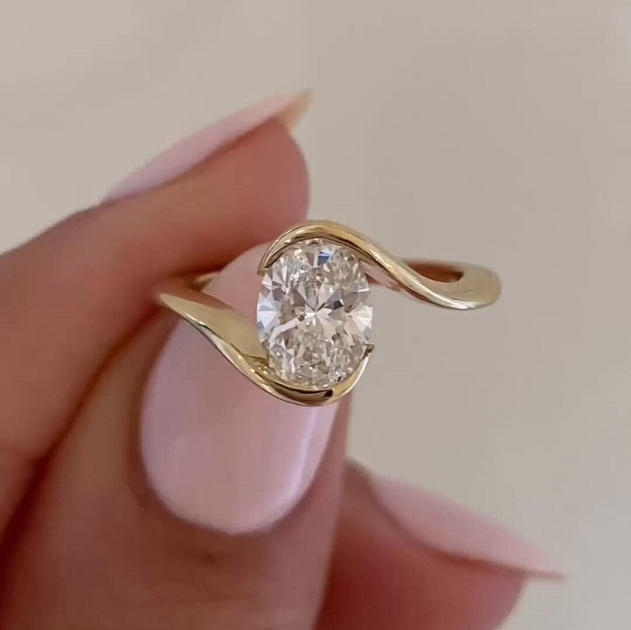 Oval Cut Bypass Solitaire Engagement Ring in Sterling Silver Shineofidamond