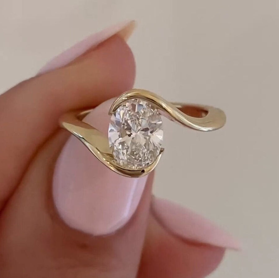 Oval Cut Bypass Solitaire Engagement Ring in Sterling Silver Shineofidamond