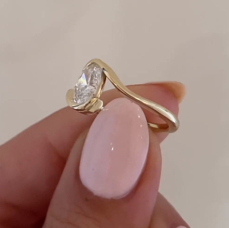 Oval Cut Bypass Solitaire Engagement Ring in Sterling Silver Shineofidamond