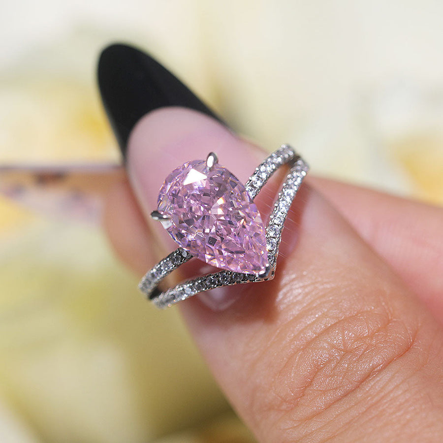 Gorgeous Pink Pear Cut Sterling Silver Engagement Ring Shine of Diamond