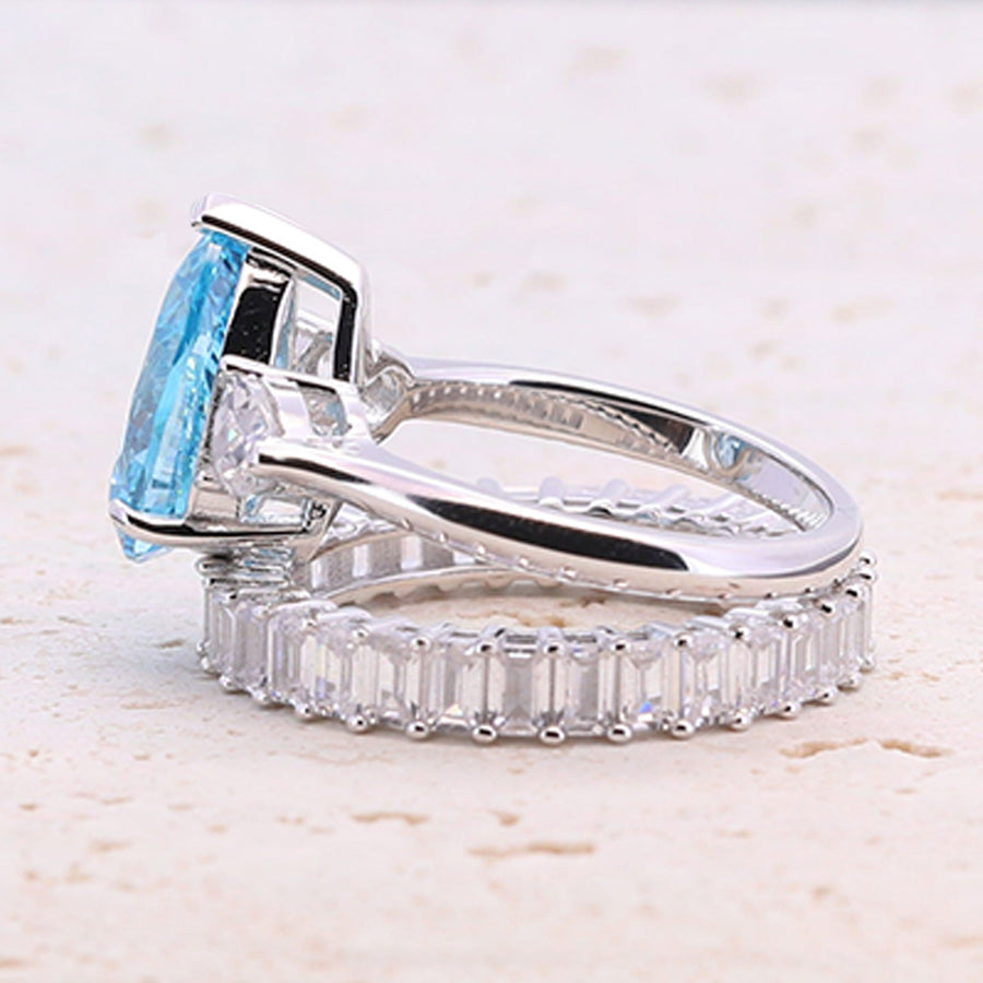 4.0ct Pear Cut Blue Gemstone Engagement ring with Eternity Band shine of diamond