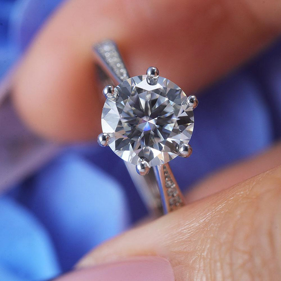 ShineofDiamond Classic Round Cut Moissanite Sterling Silver Engagement Ring Shine of Diamond