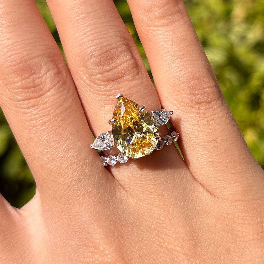 Gorgeous Yellow Pear Cut Sterling Silver Bridal Set Carly Jewelry