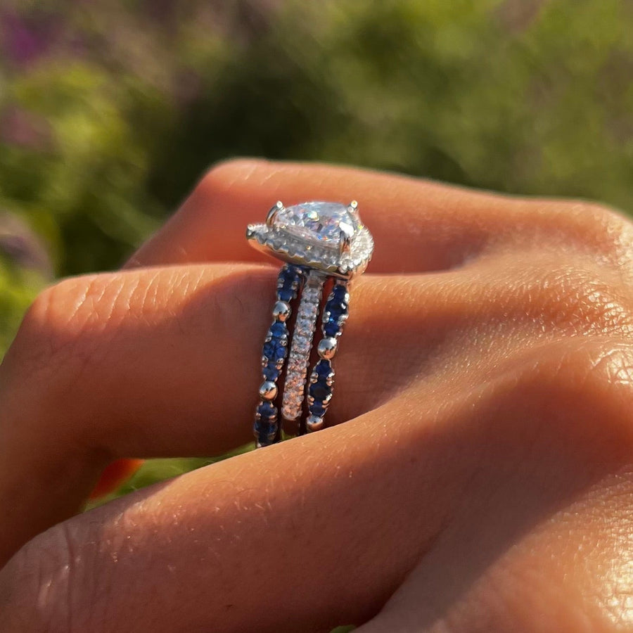 Luxury 3 Pcs Triangle Shape Sterling Silver Bridal Set Shine of Diamond
