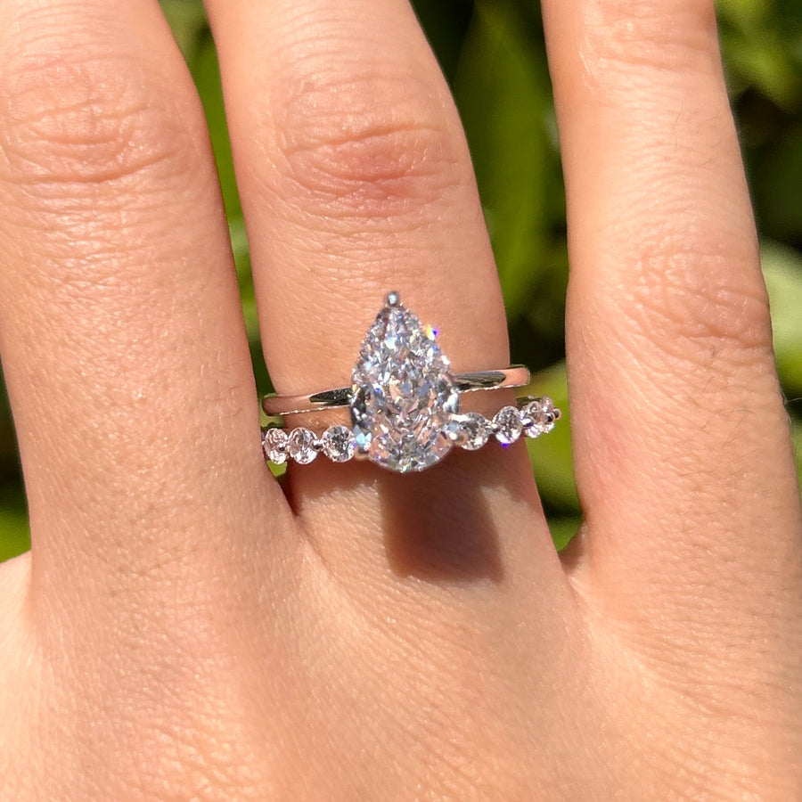 Classic 2 Pcs Pear Cut Sterling Silver Bridal Set Carly Jewelry