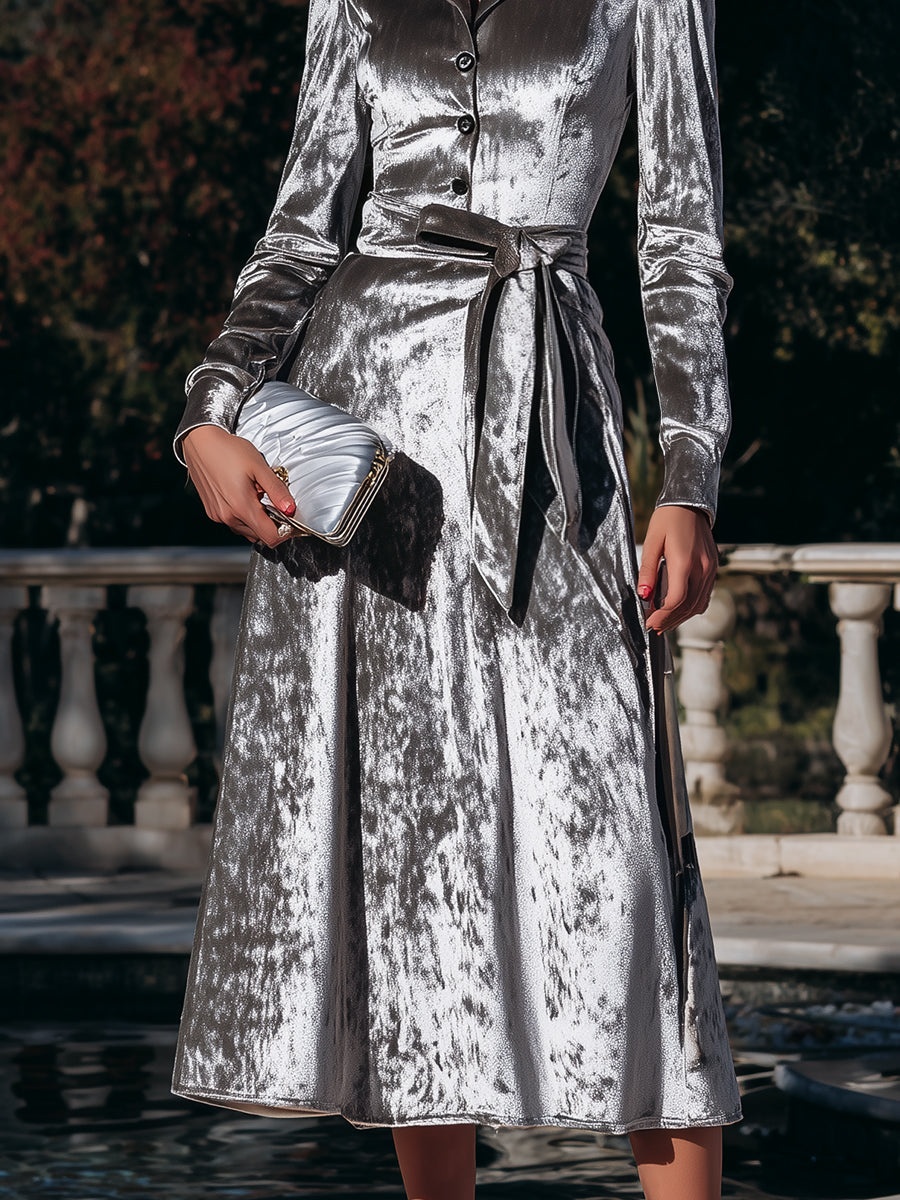 Button-Front Belted Midi Coat Dress XYS