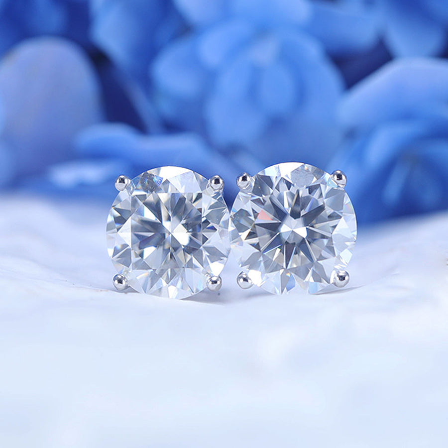 Classic 4 Prong Round Cut D Color Moissanite Stud Earrings Shine of Diamond