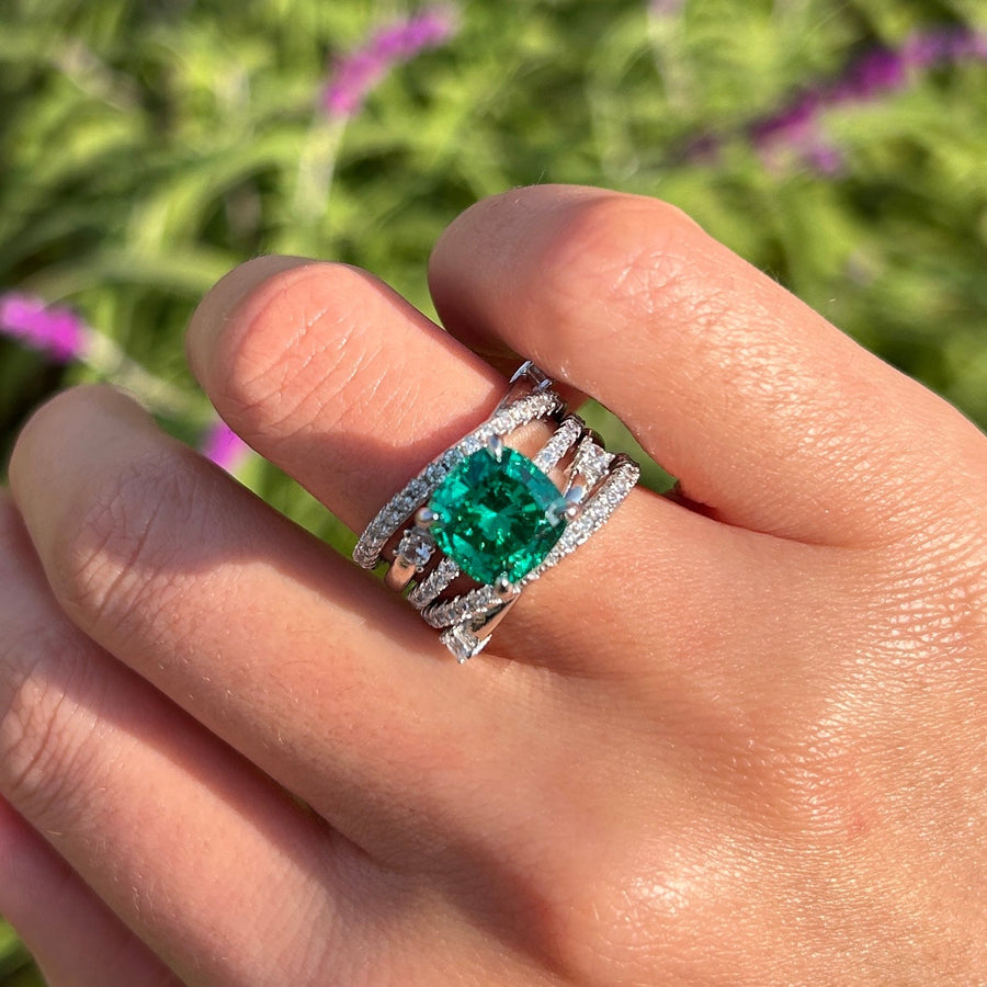 2 Pcs Green Cushion Cut Insert Bridal Sets Shine of Diamond