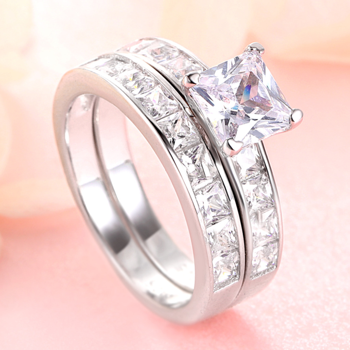 1.5 Carat Princess Cut Wedding Bridal Set Shineofidamond