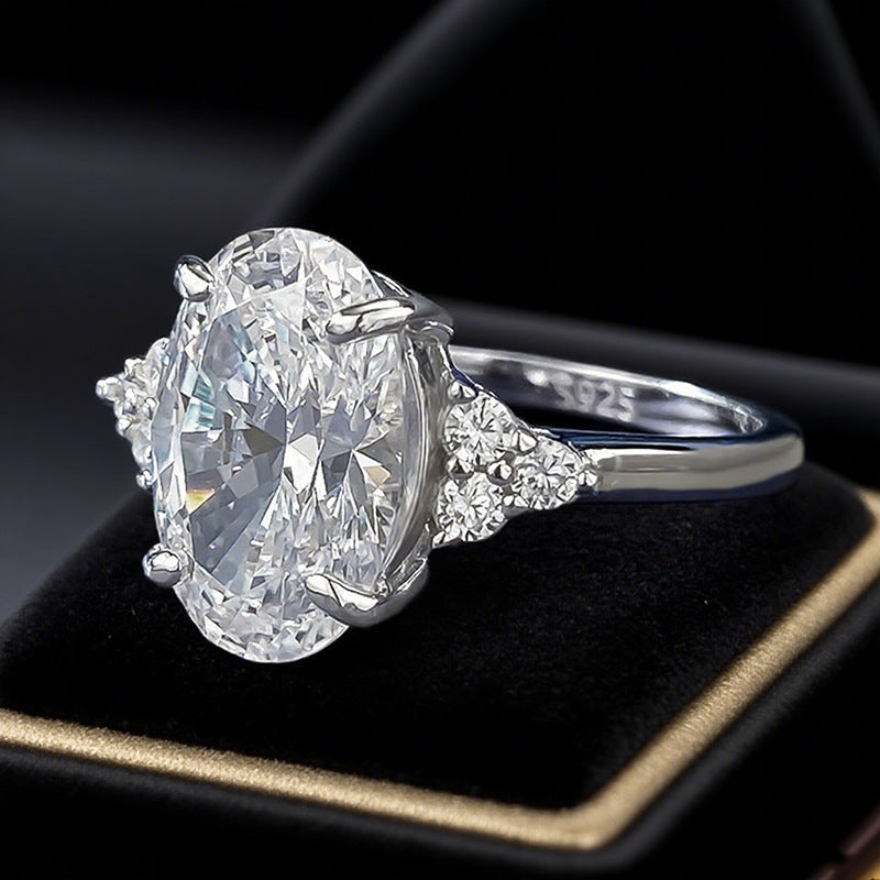 Gorgeous Golden Tone Oval Cut Engagement Ring In Sterling Silver shine of diamond