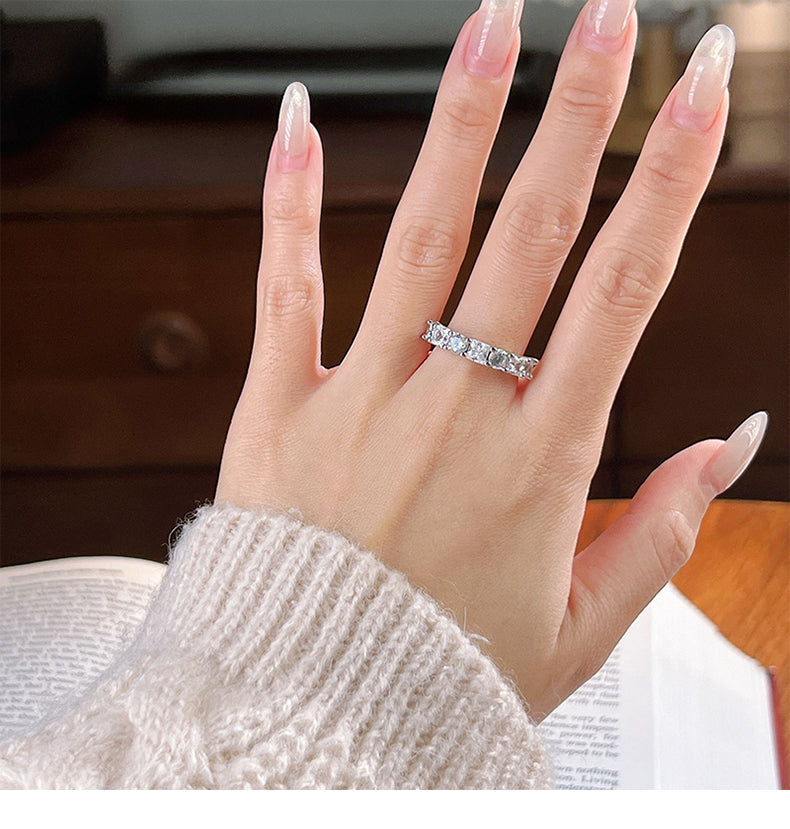 Princess Round Cut Half Eternity Sterling Silver Band Shine of Diamond