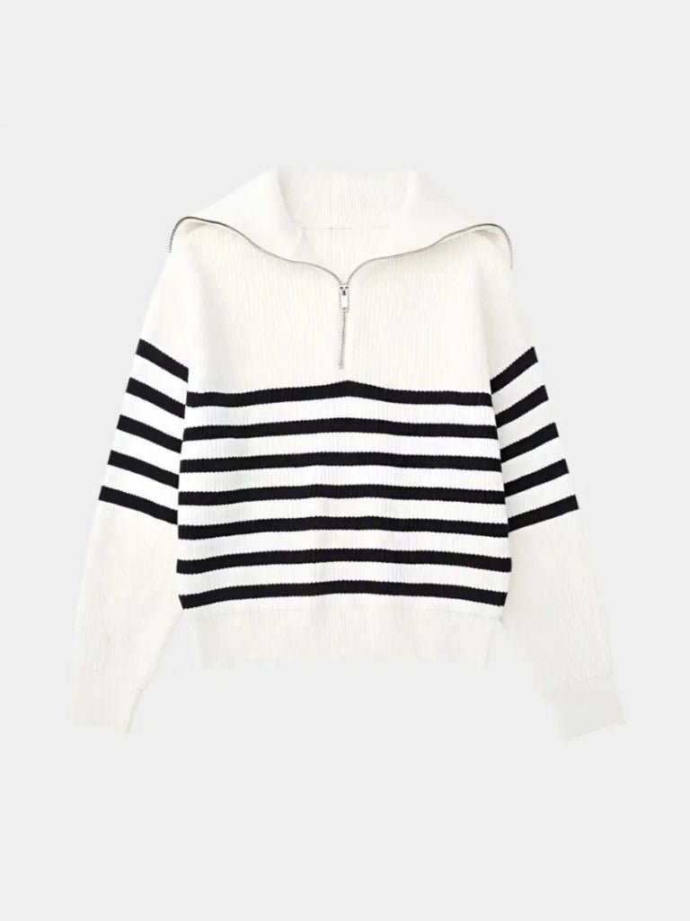 Casual Striped Zip Up Sweater - CAAYWORLD CAAYWORLD