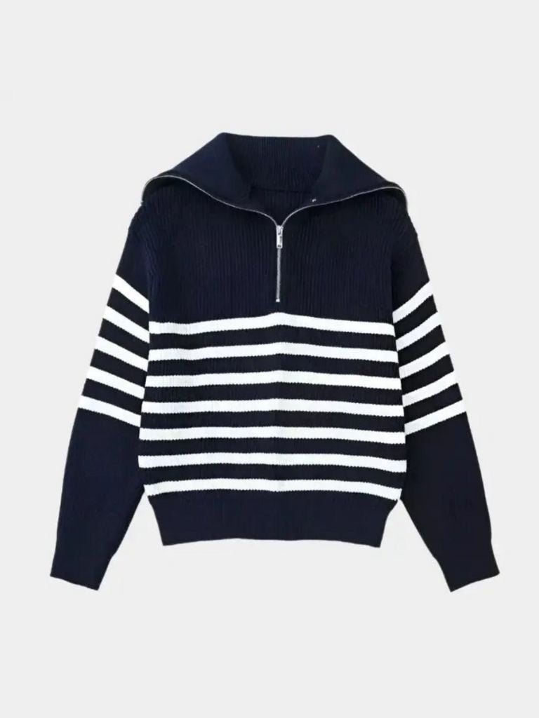 Casual Striped Zip Up Sweater - CAAYWORLD CAAYWORLD