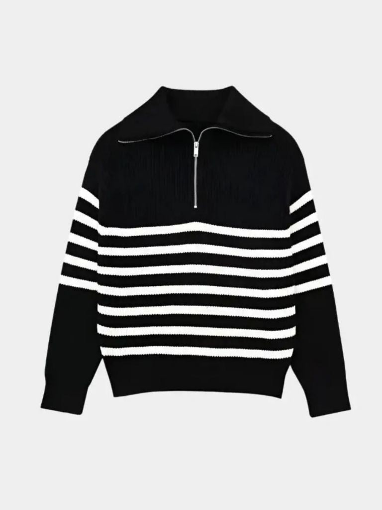 Casual Striped Zip Up Sweater - CAAYWORLD CAAYWORLD